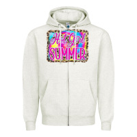 Oatmeal Heather Hot Girl Summer Tie Dye Leopard Zipper Hoodie - CowCowDesign