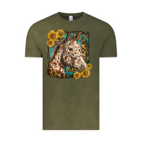 Vintage Olive appaloosa horse with sunflowers and western background Vintage Tee - LillyAllenDesigns