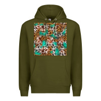 Army Green Western Turquoise Glitter Cowhide Leopard Seamless Premium Hoodie - FaDigitalArtStudio