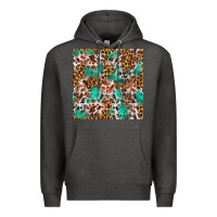 Charcoal Heather Western Turquoise Glitter Cowhide Leopard Seamless Premium Hoodie - FaDigitalArtStudio