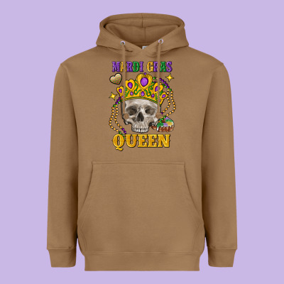 Skull Mardi Gras Queen Heavyweight Hoodie Designed By Fadigitalartstudio