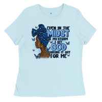 Baby Blue even in the midst of may storm afro woman Ladies Tee - MaliasSmallBusiness