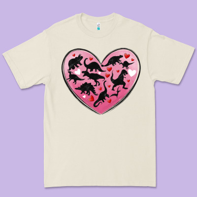 Dinosaur Valentine Heart Premium Tee Designed By Maliassmallbusiness