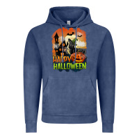 Vintage Denim Happy Halloween With Black Cat Vintage Hoodie - LillyAllenDesigns