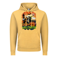 Vintage Mustard Happy Halloween With Black Cat Vintage Hoodie - LillyAllenDesigns