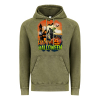 Vintage Olive Happy Halloween With Black Cat Vintage Hoodie - LillyAllenDesigns
