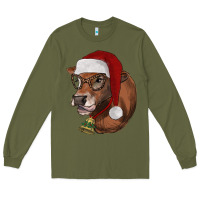 Army Green christmas glasses heifer Long Sleeve Tee - RanaPortraitStore