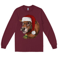 Burgundy christmas glasses heifer Long Sleeve Tee - RanaPortraitStore