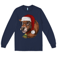 Navy christmas glasses heifer Long Sleeve Tee - RanaPortraitStore