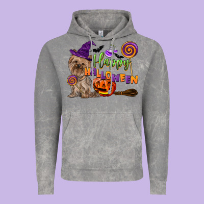 Happy Halloween With Yorkshire Terrier Dog Vintage Hoodie Designed By Lillyallendesigns