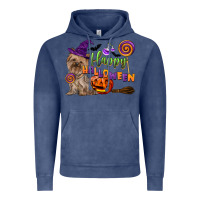 Vintage Denim Happy Halloween With Yorkshire Terrier Dog Vintage Hoodie - LillyAllenDesigns