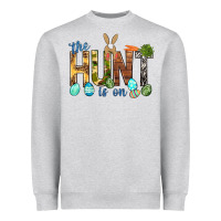 Heather Grey The hunt is on with eggs Easter Day Heavyweight Sweatshirt - HowdyJamesFarm