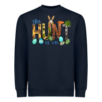 Navy The hunt is on with eggs Easter Day Heavyweight Sweatshirt - HowdyJamesFarm