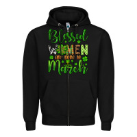 Black St. Patrick's Blessed women are born in March Zipper Hoodie - OliviaCreatesArt