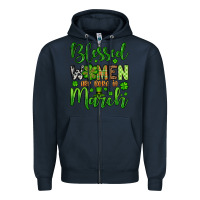 Navy St. Patrick's Blessed women are born in March Zipper Hoodie - OliviaCreatesArt