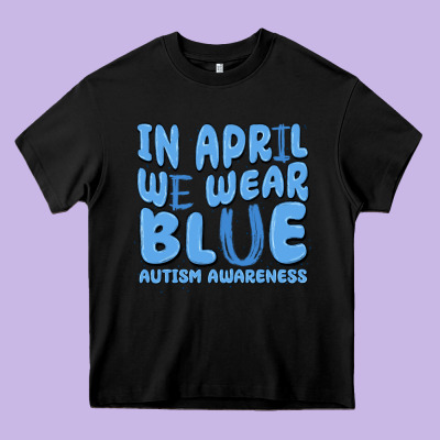 In April We Wear Blue Autism Awareness Heavy Core Tee Designed By Maliassmallbusiness