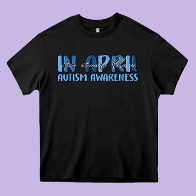 In April We Wear Blue Autism Awareness Heavy Core Tee Designed By Maliassmallbusiness