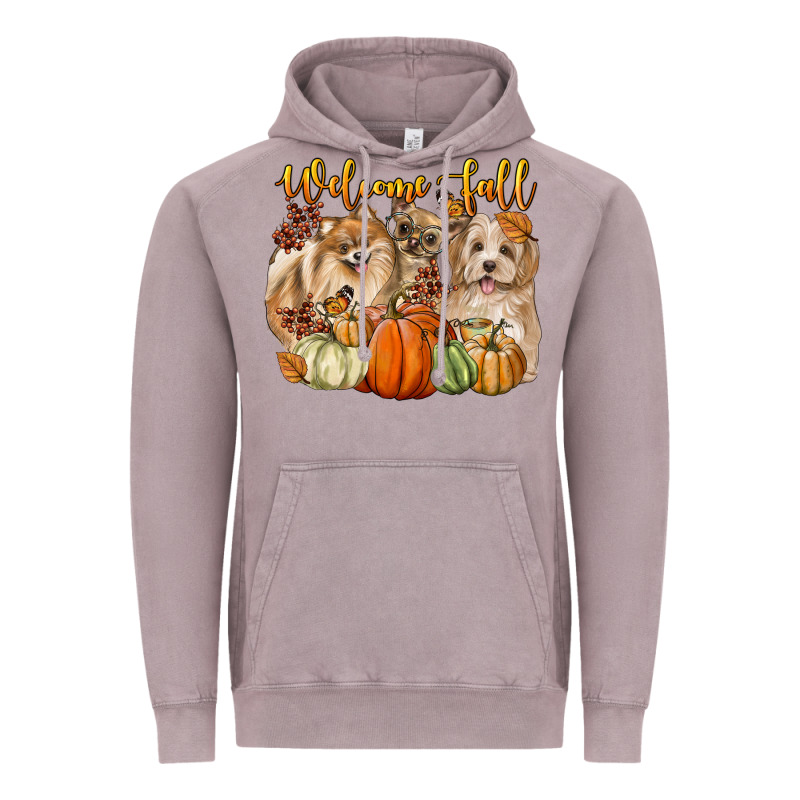 Welcome Fall With Dogs Vintage Hoodie by LillyAllenDesigns | Teevron