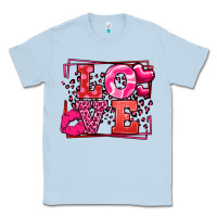 Dusty Blue Love Valentine's Day leopard frame Classic Tee - LillyAllenDesigns