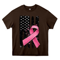 Chocolate Brown breast cancer ribbon american flag Heavy Core Tee - MaliasSmallBusiness
