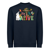 Navy He is alive Easter Day Heavyweight Sweatshirt - HowdyJamesFarm