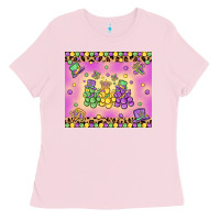 Bubblegum Pink mardi gras bead dogs Ladies Tee - MaliasSmallBusiness