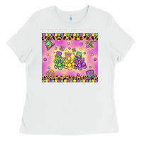 White mardi gras bead dogs Ladies Tee - MaliasSmallBusiness