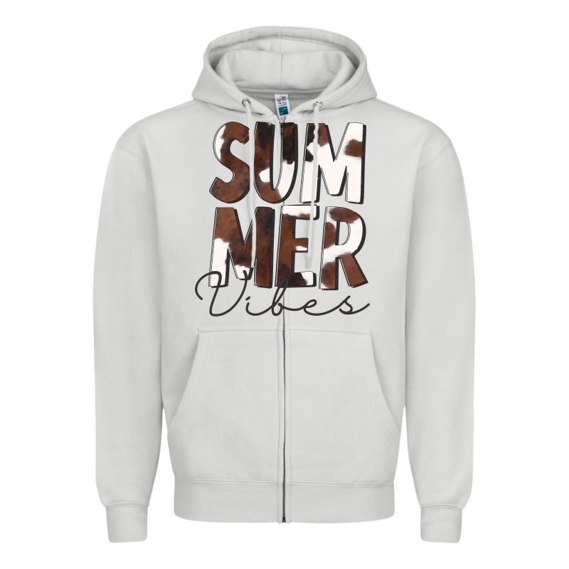 Summer Vibes Brown White Cowhide Zipper Hoodie by CowCowDesign | Teevron