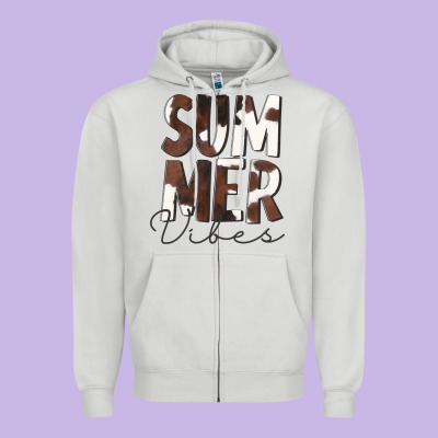 Summer Vibes Brown White Cowhide Zipper Hoodie Designed By Cowcowdesign