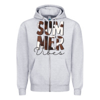 Heather Grey Summer Vibes Brown White Cowhide Zipper Hoodie - CowCowDesign