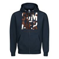 Navy Summer Vibes Brown White Cowhide Zipper Hoodie - CowCowDesign