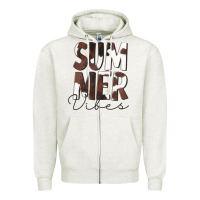 Oatmeal Heather Summer Vibes Brown White Cowhide Zipper Hoodie - CowCowDesign