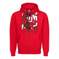 Red Summer Vibes Brown White Cowhide Zipper Hoodie - CowCowDesign