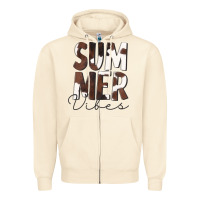 Sandshell Summer Vibes Brown White Cowhide Zipper Hoodie - CowCowDesign