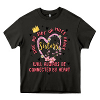Asphalt side by side or miles apart sisters will always be connected by heart Heavy Core Tee - MaliasSmallBusiness