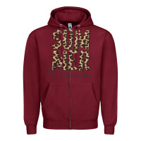 Burgundy summer vibes leopard Zipper Hoodie - CowCowDesign