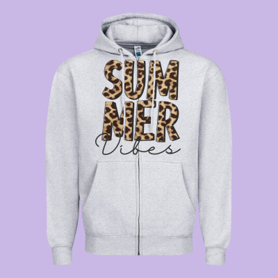 Summer Vibes Leopard Zipper Hoodie Designed By Cowcowdesign