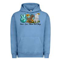 Pigment Pebble Blue Peace Love Merino Wool Sheep Urban Hoodie - LillyAllenDesigns