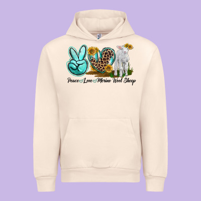 Peace Love Merino Wool Sheep Urban Hoodie Designed By Lillyallendesigns