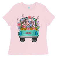 Bubblegum Pink truck with flowers malia Ladies Tee - MaliasSmallBusiness