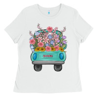 White truck with flowers malia Ladies Tee - MaliasSmallBusiness
