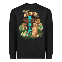 Black He is risen Bunny Cross Easter Day Heavyweight Sweatshirt - HowdyJamesFarm