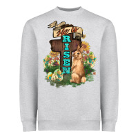Heather Grey He is risen Bunny Cross Easter Day Heavyweight Sweatshirt - HowdyJamesFarm