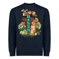 Navy He is risen Bunny Cross Easter Day Heavyweight Sweatshirt - HowdyJamesFarm