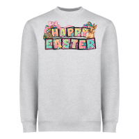 Heather Grey Happy Easter plate letters Easter Day Heavyweight Sweatshirt - HowdyJamesFarm