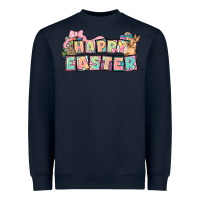 Navy Happy Easter plate letters Easter Day Heavyweight Sweatshirt - HowdyJamesFarm