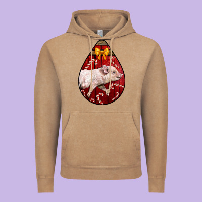 Christmas Pig Vintage Hoodie Designed By Lillyallendesigns
