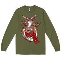 Army Green christmas scarf heifer Long Sleeve Tee - RanaPortraitStore