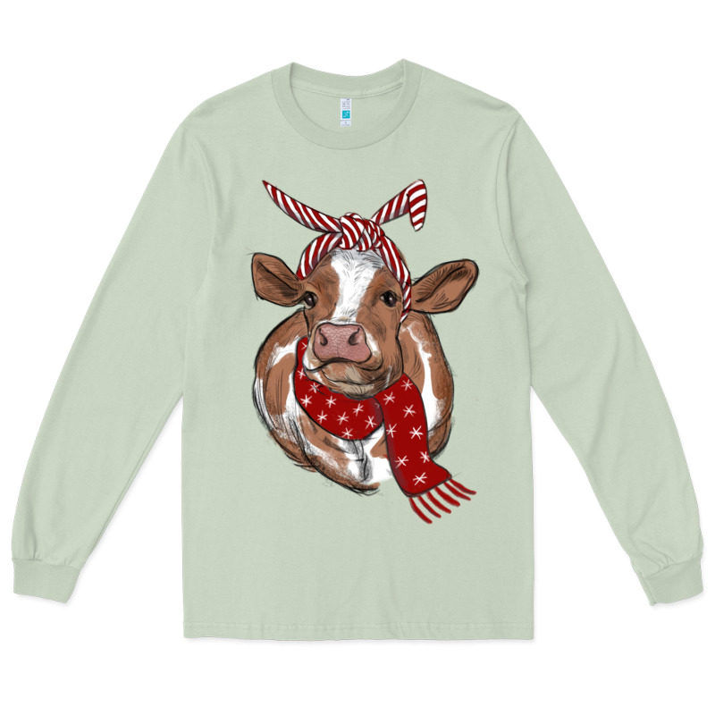 Christmas Scarf Heifer Long Sleeve Tee by RanaPortraitStore | Teevron