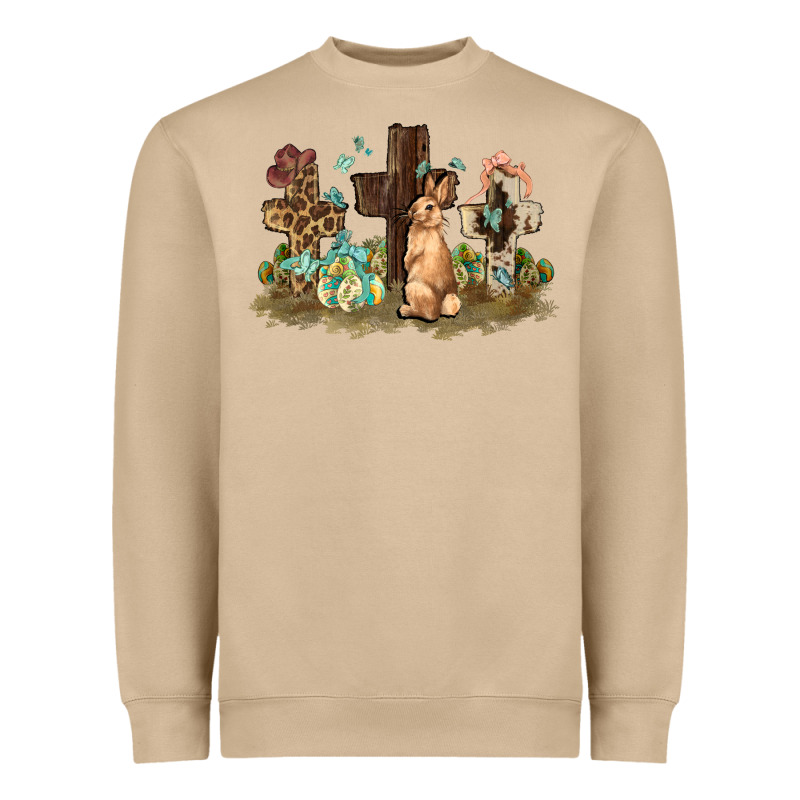 Western Rabbit Bunny With Crosses Easter Day Heavyweight Sweatshirt by HowdyJamesFarm | Teevron